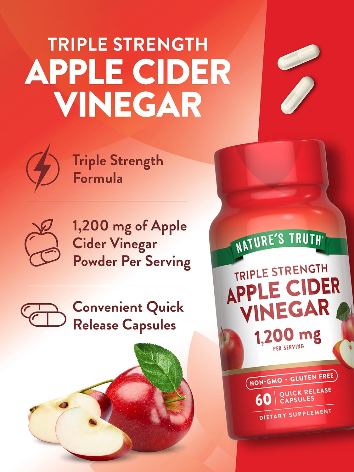 Nature's Truth Apple Cider Vinegar Vegan Caps - 60 Pcs