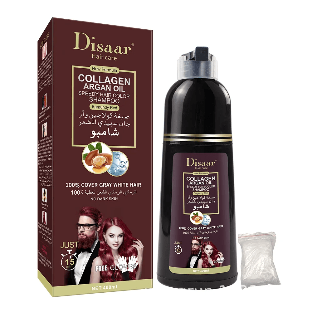 Disaar Collagen Argan Oil Speedy Hair Color Burgundy Red Shampoo - 400ml