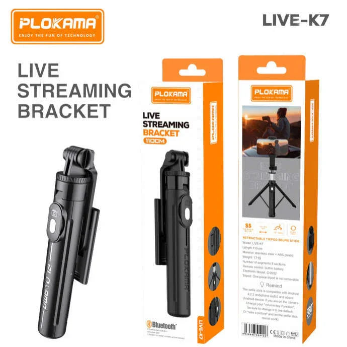 Plokama Live Streaming Bracket Tripod & Wireless Selfie Stick - K7