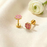 Golden Stainless Steel Zircon Stud Earrings - 124