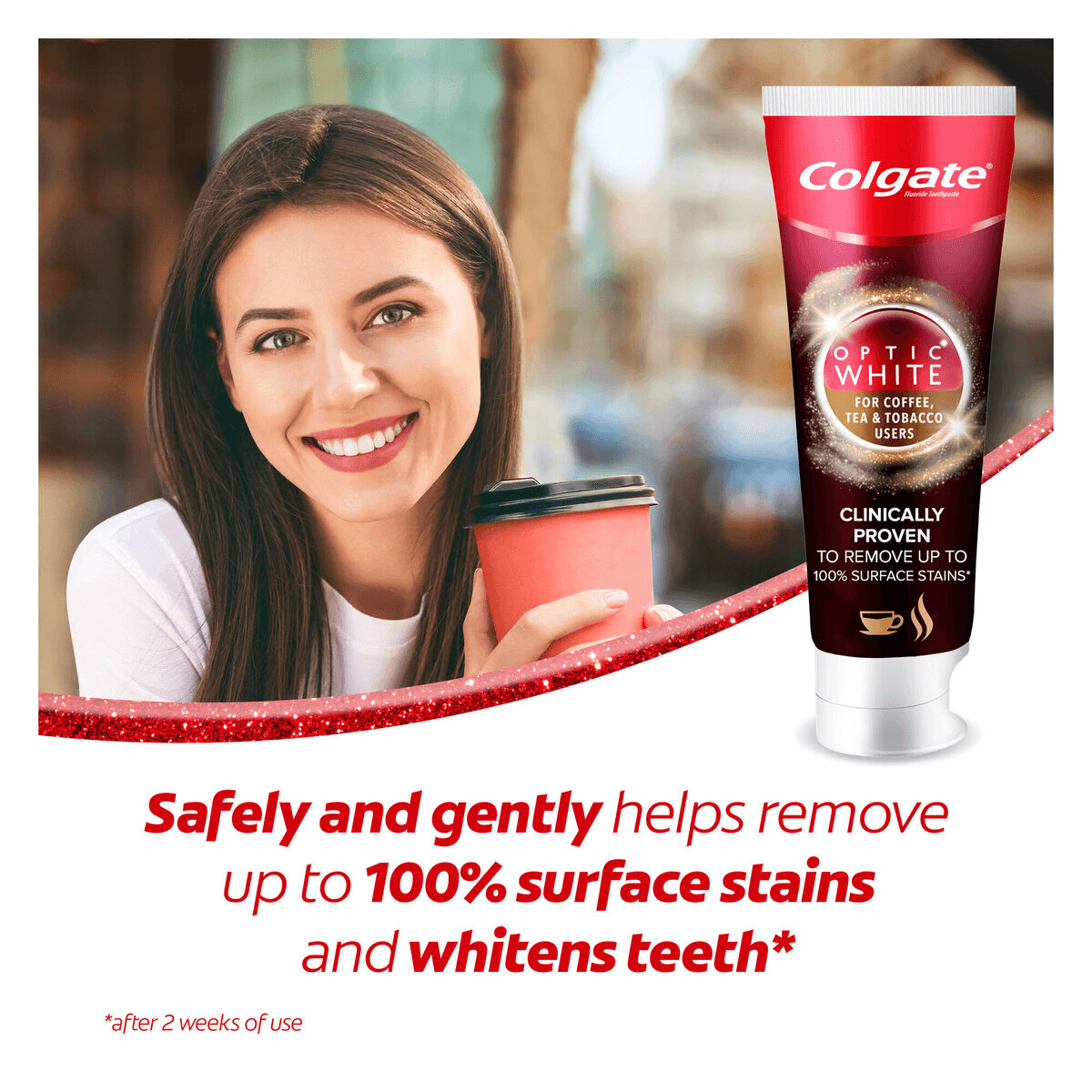 Colgate Optic White Toothpaste For Coffee Tea & Tobacco Users - 75ml