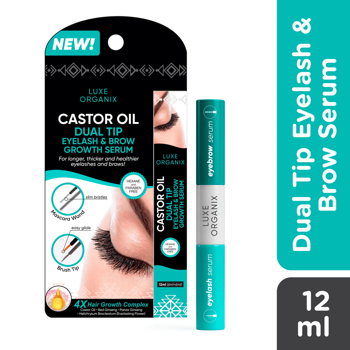 Castor Oil Dual Tip Eyelash & Brow Growth Serum - 12ml