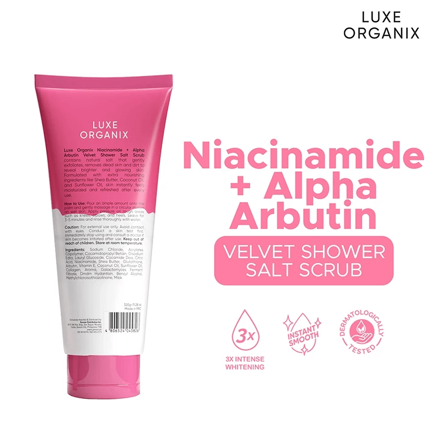 Luxe Organix Niacinamide + Alpha Arbutin Velvet Shower Salt Scrub - 320g