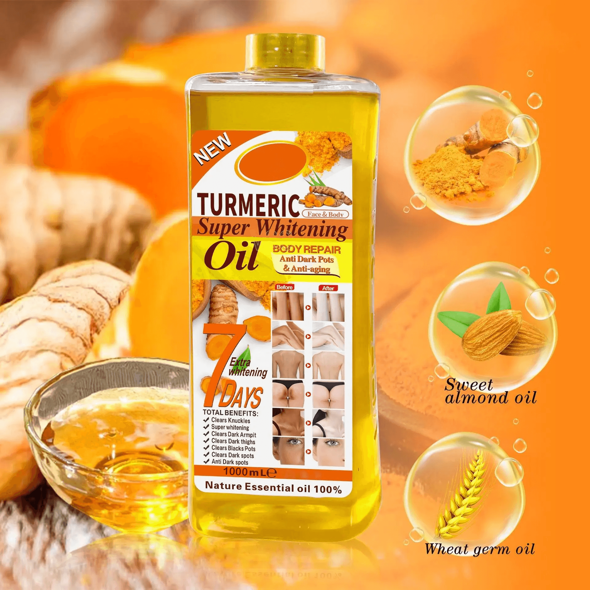 Gold Turmeric Super Whitening Body Repair Oil - 1000ml