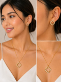 Korean Celeste Clover Crystal Necklace & Earrings Jewelry Set - FJ241