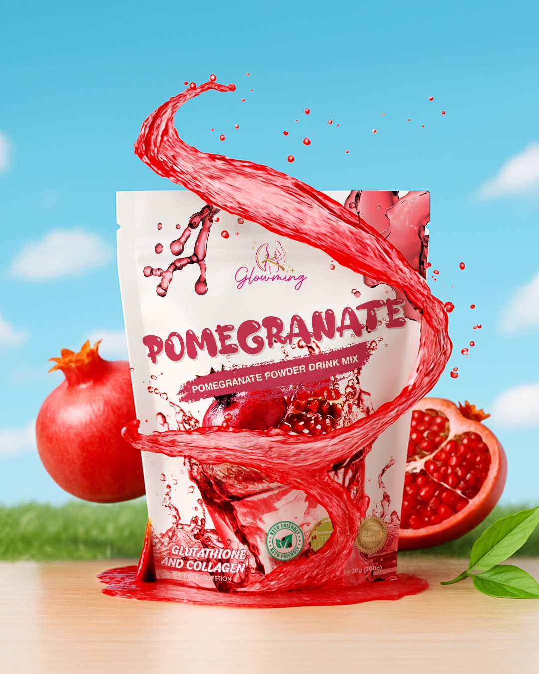 Glowming Pomegranate Powder Drink Mix - 10 Sachets x 20g
