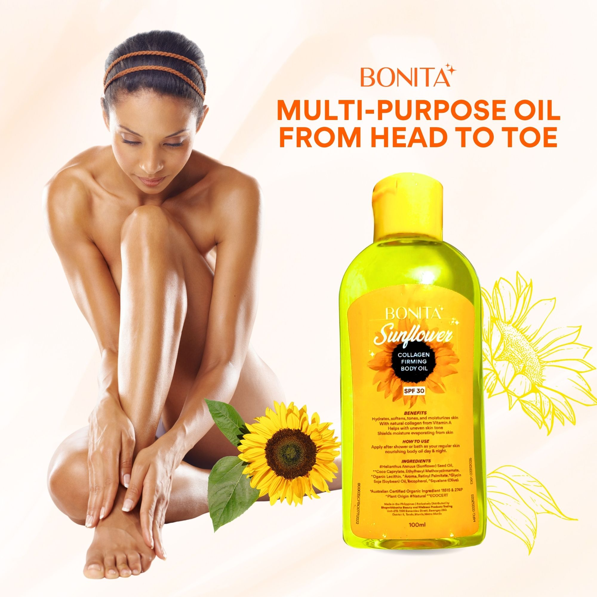 Bonita Sunflower Collagen Firming Body Oil SPF30 - 100ml