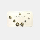 Korean Style Golden Stainless Steel Stud Earrings 3 Pairs - 132