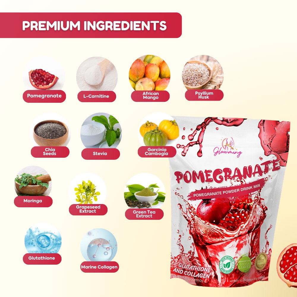 Glowming Pomegranate Powder Drink Mix - 10 Sachets x 20g