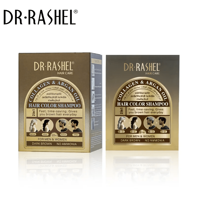 Dr.Rashel Collagen & Argan Oil Hair Color Shampoo Dark Brown - 25ml × 10Pcs