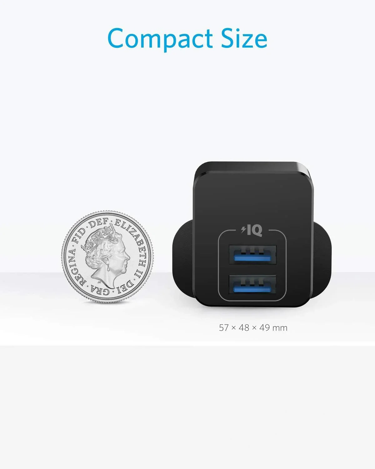 شاحن Anker PowerPort Mini الأصلي ثنائي المنفذ USB-A - A2620