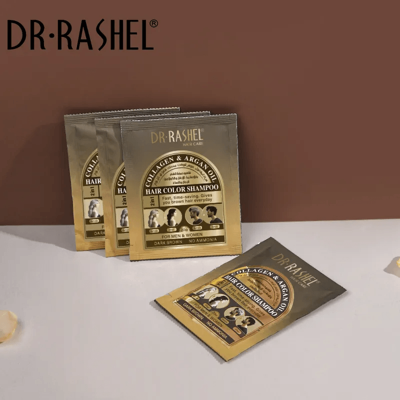 Dr.Rashel Collagen & Argan Oil Hair Color Shampoo Dark Brown - 25ml × 10Pcs