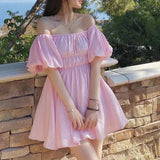 Blush Breeze Off-Shoulder Ruffle Dress