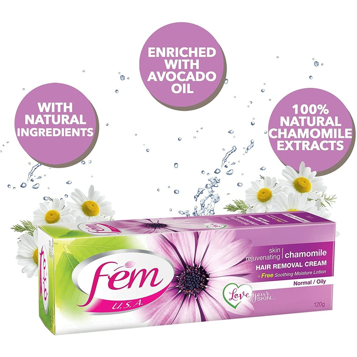 Fem USA Hair Removal Cream With Chamomile For Rejuvenating Skin - 120g