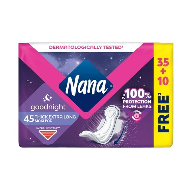 Nana Goodnight Maxi Thick Extra Long Sanitary Pads With Wings - 45s