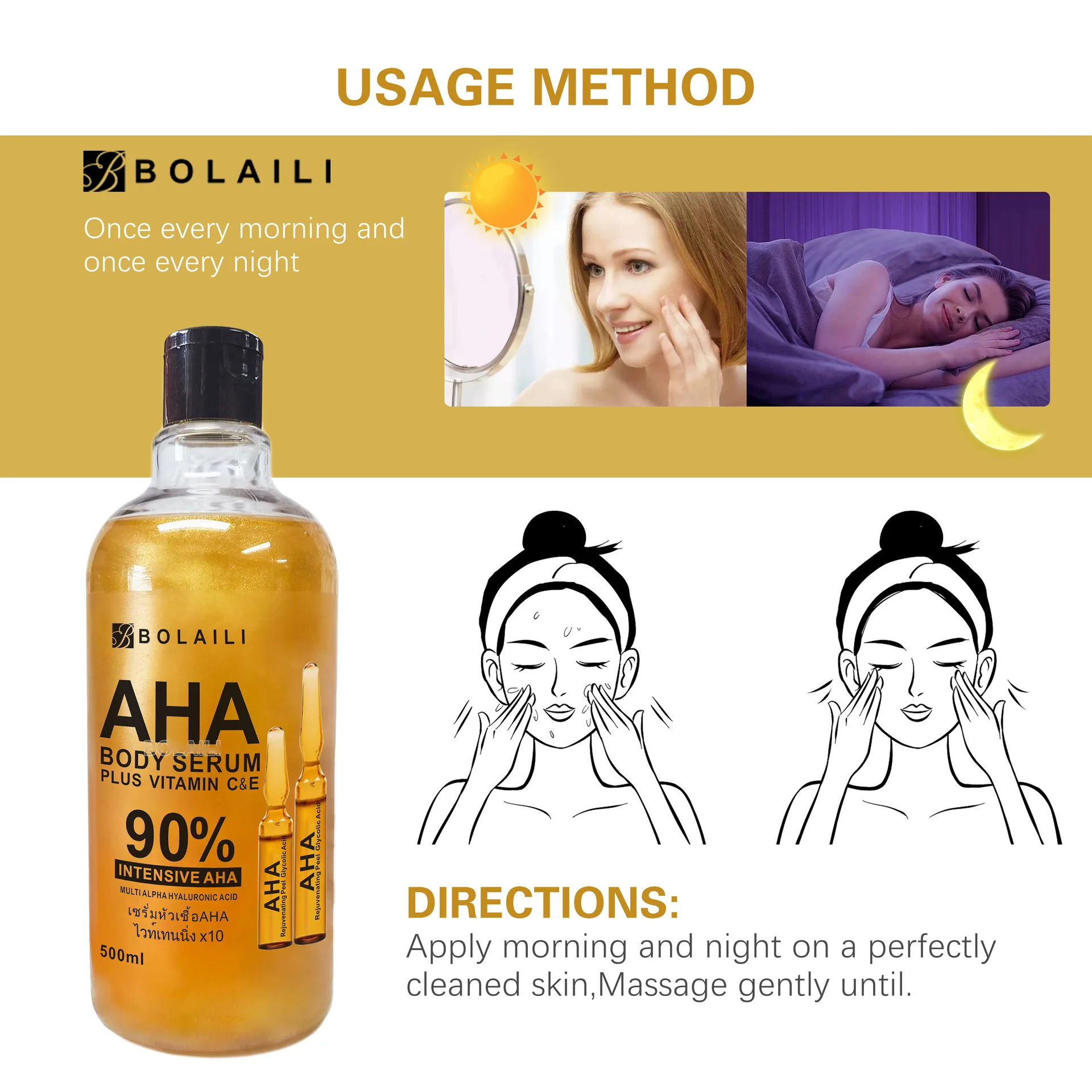 Bolaili AHA Face & Body Serum Plus Vitamin C & E - 500ml