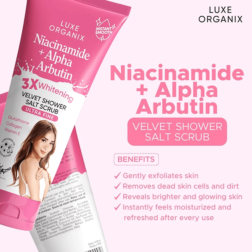 Luxe Organix Niacinamide + Alpha Arbutin Velvet Shower Salt Scrub - 320g