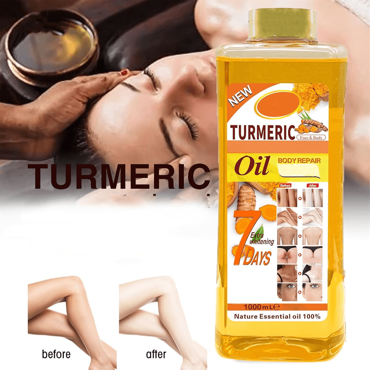 Gold Turmeric Super Whitening Body Repair Oil - 1000ml