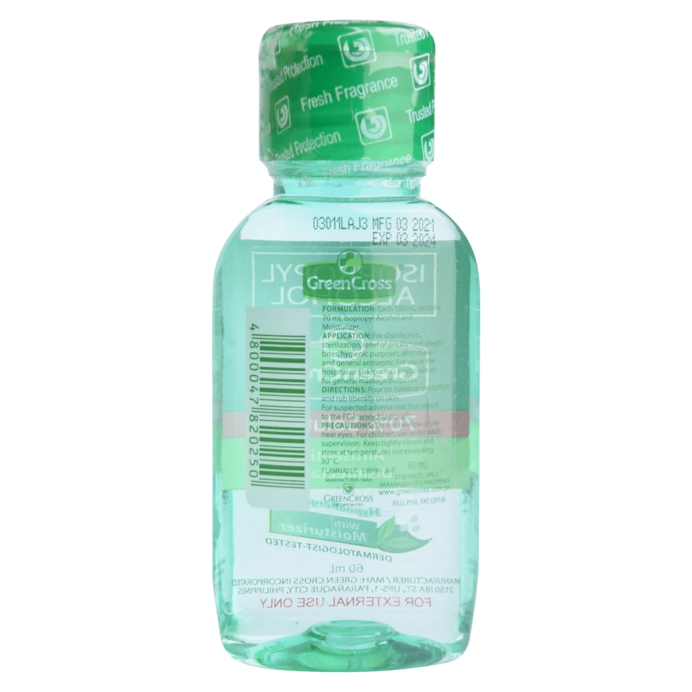 Green Cross Isopropyl Alcohol Antiseptic Disinfectant With Moisturizer - 60ml