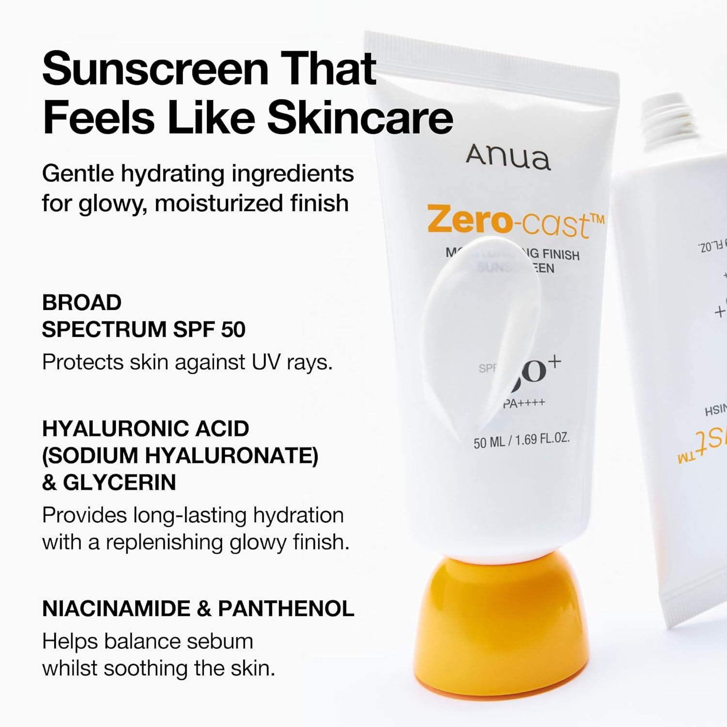 Anua Zero-Cast Moisturizing Finish Sunscreen SPF 50+ PA++++ - 50ml