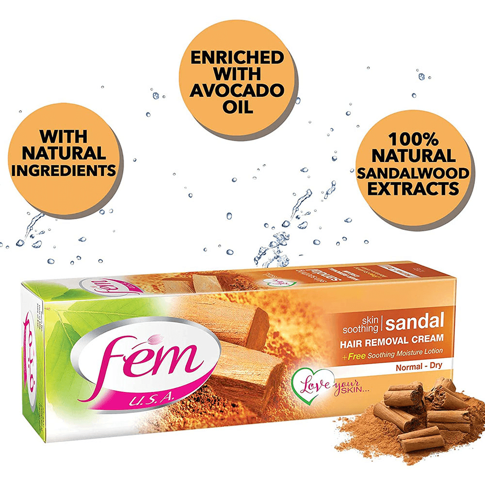 Fem USA Hair Removal Cream With Sandal For Soothing Skin - 120g