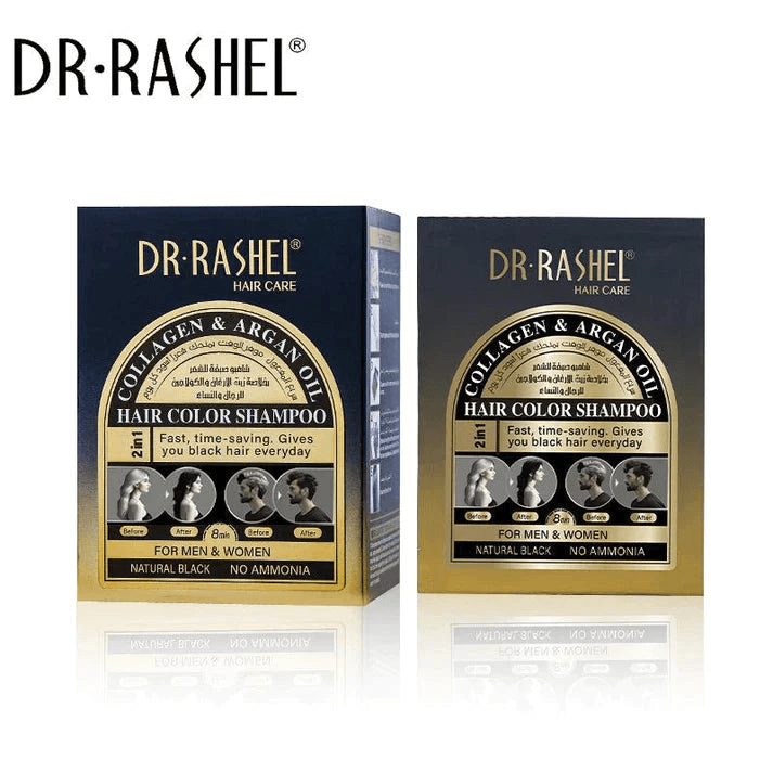 Dr.Rashel Collagen & Argan Oil Hair Color Shampoo Natural Black - 25ml × 10Pcs