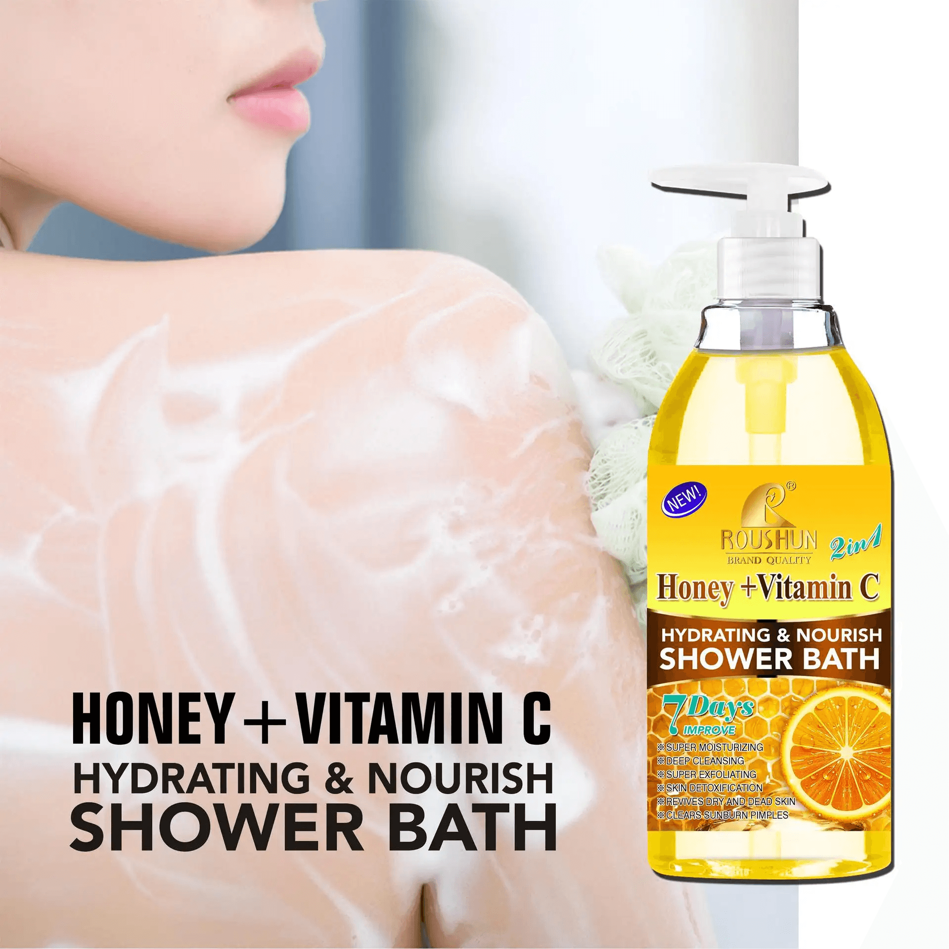 Roushun 2 in 1 Honey + Vitamin C Shower Bath - 1300ml