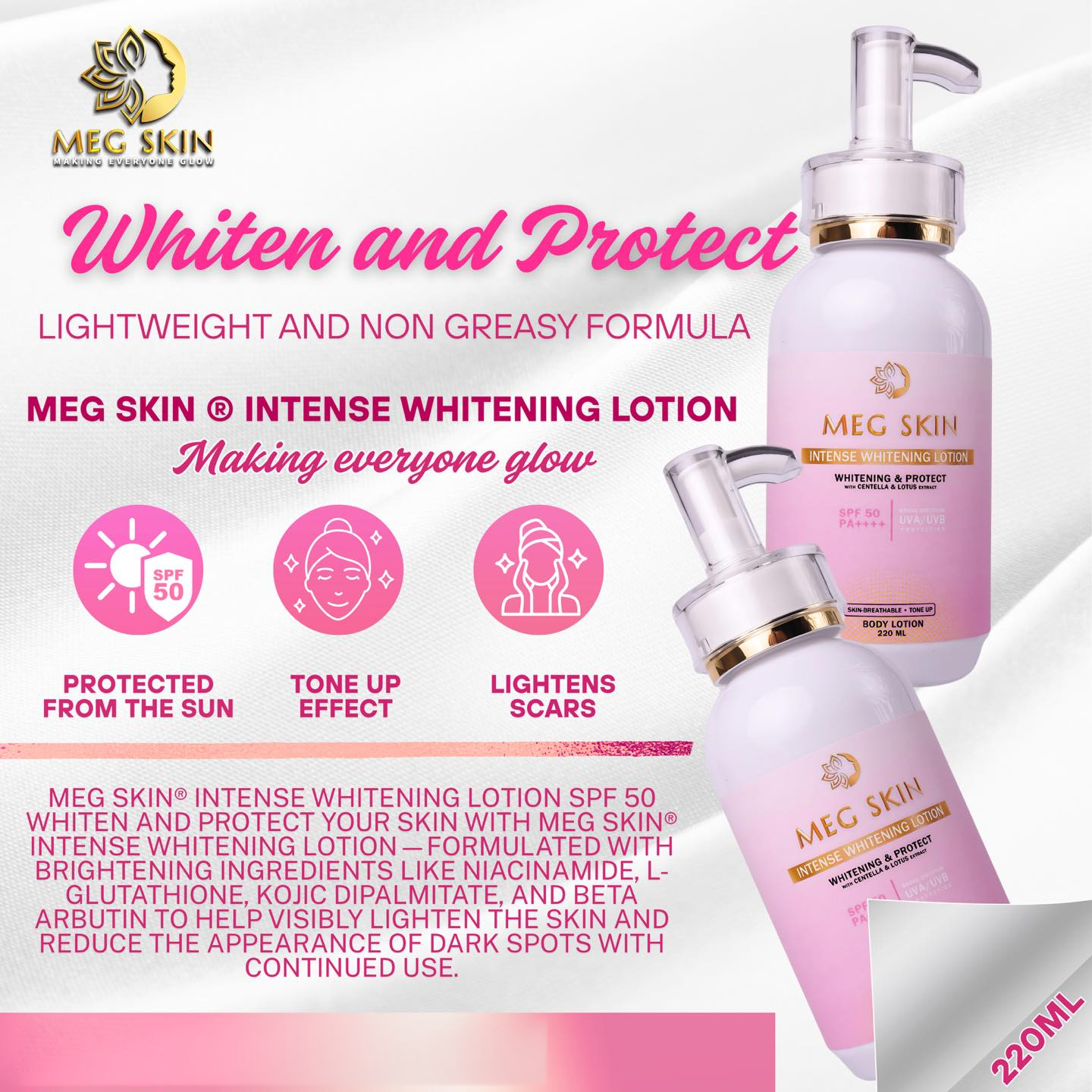 MEG SKIN Intense Brightening Lotion SPF50 - 220ml