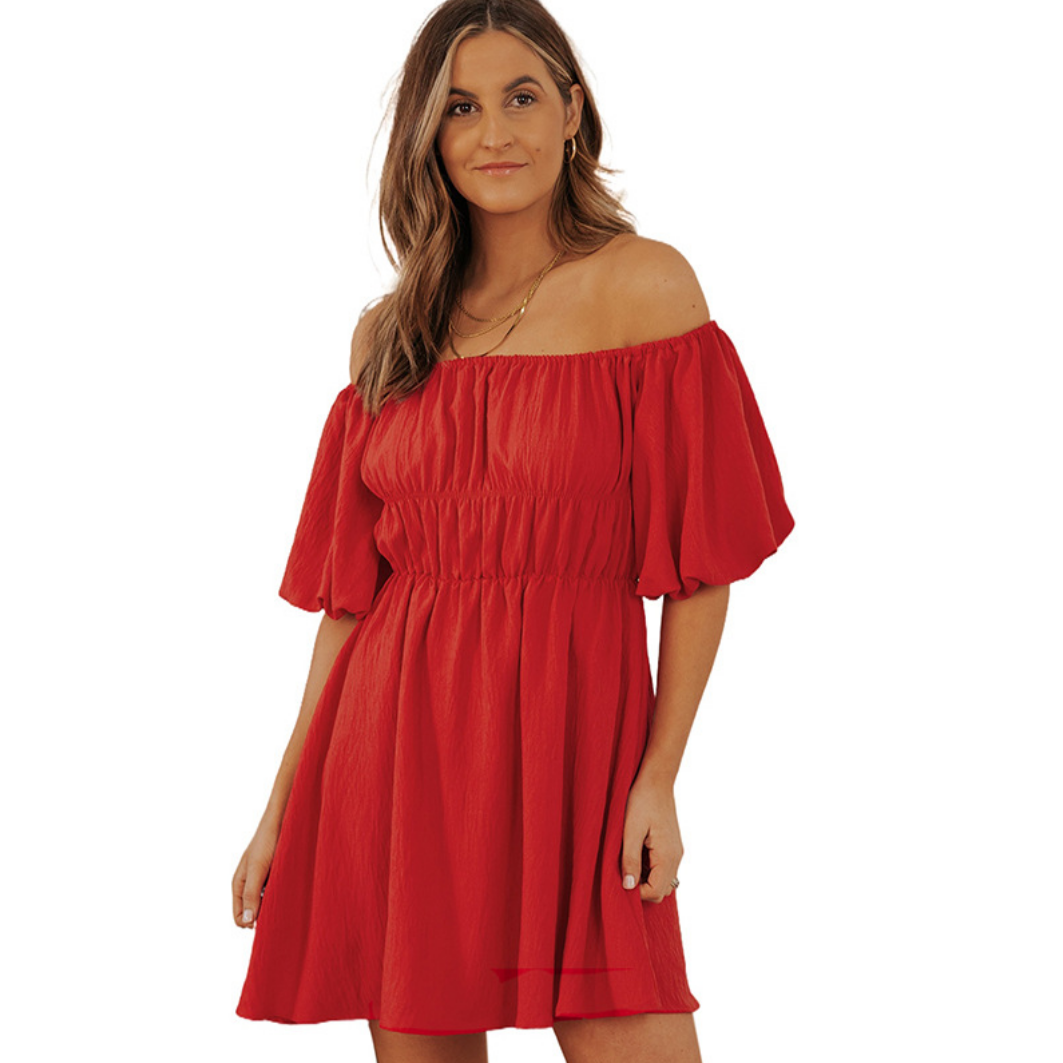 Blush Breeze Off-Shoulder Ruffle Dress
