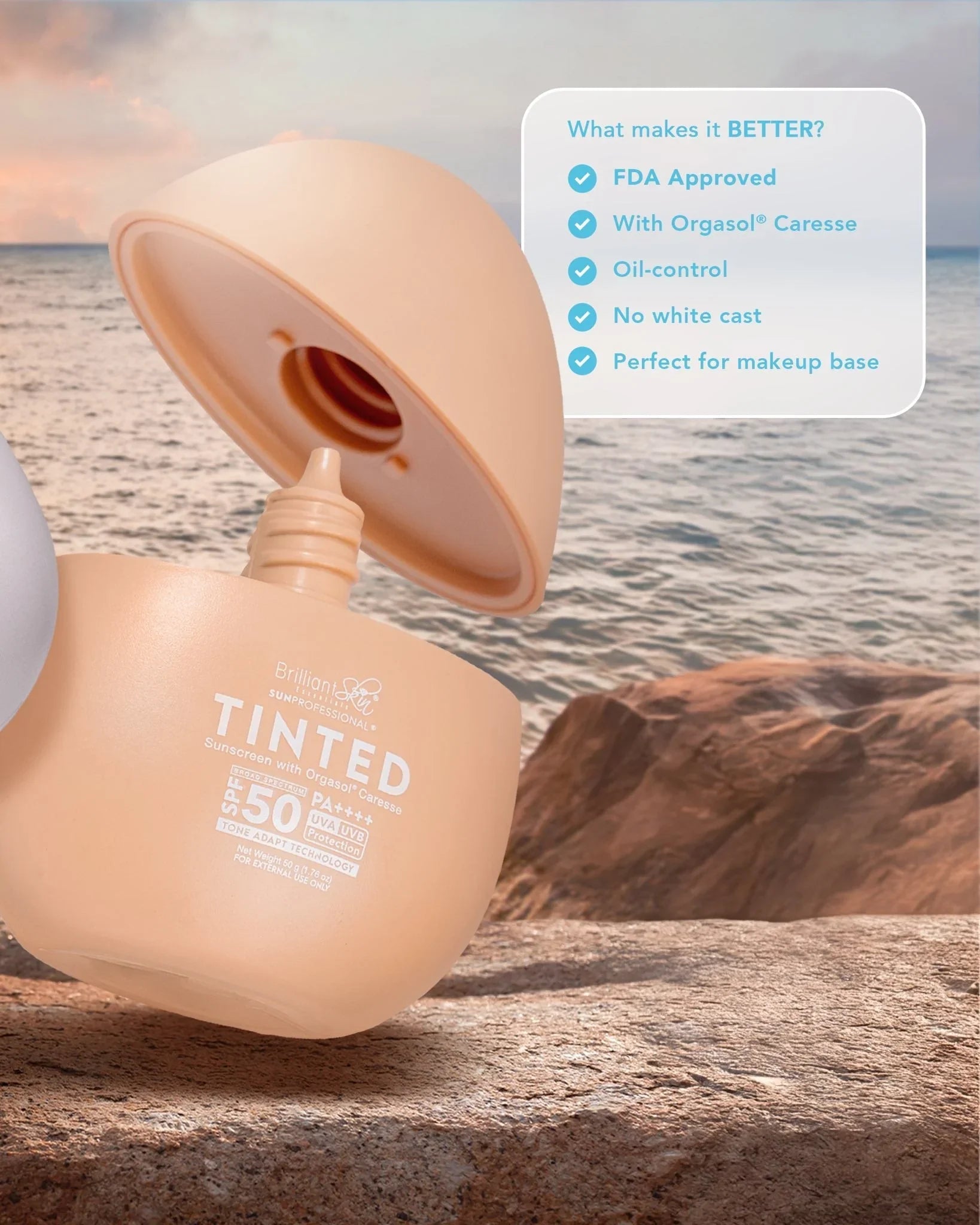 Brilliant Skin Tinted Sunscreen With Orgasol Caresse SPF50 PA++++ - 50g