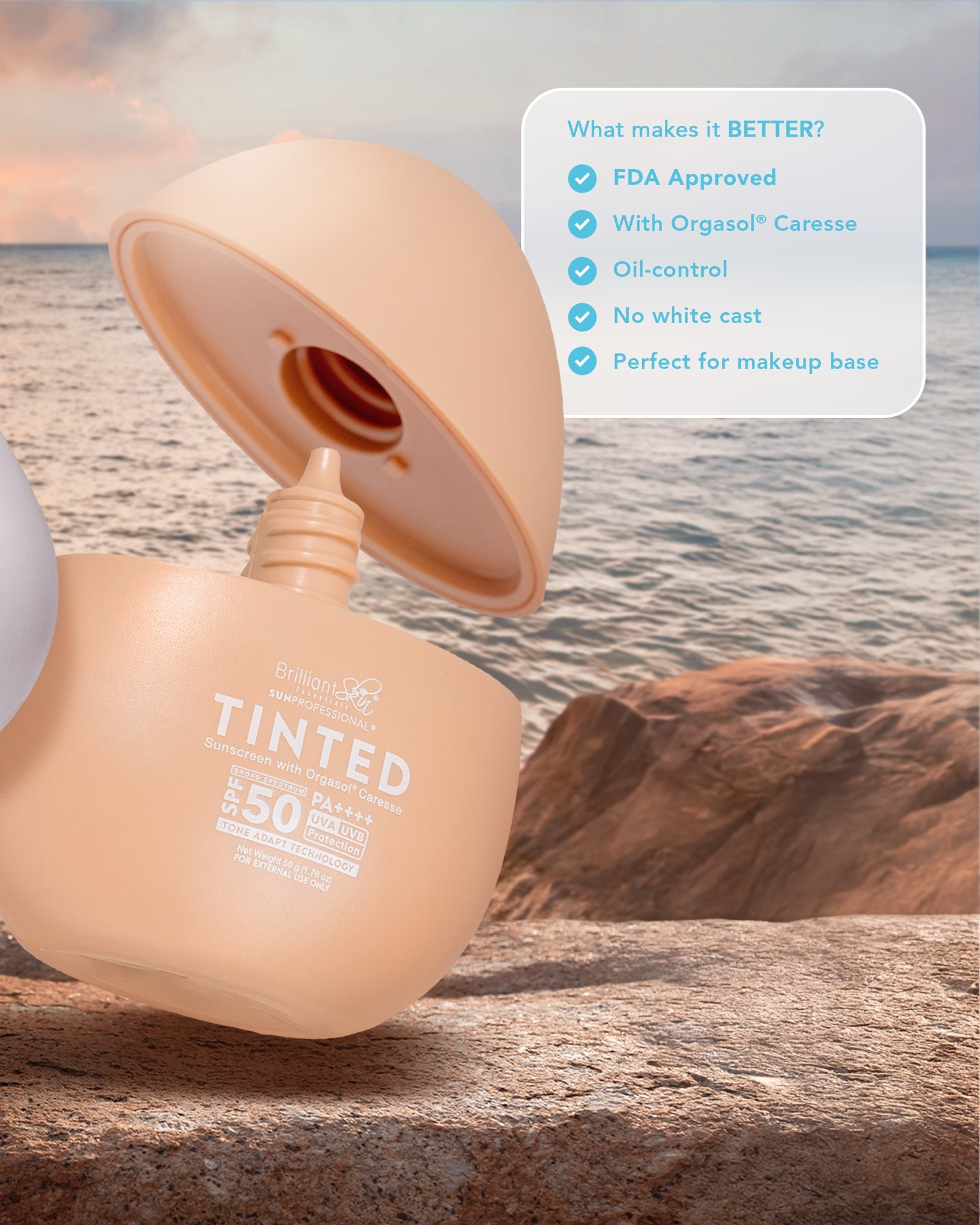Brilliant Skin Tinted Sunscreen With Orgasol Caresse SPF50 PA++++ - 50g