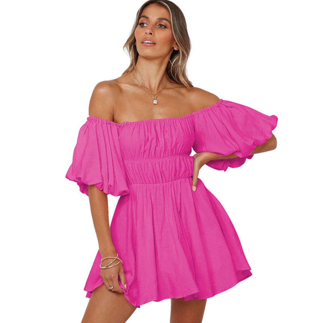 Blush Breeze Off-Shoulder Ruffle Dress