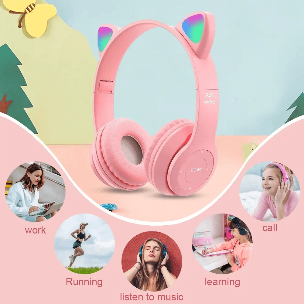 RGB Glow Lights Cat Ear Wireless Headphone - P47M