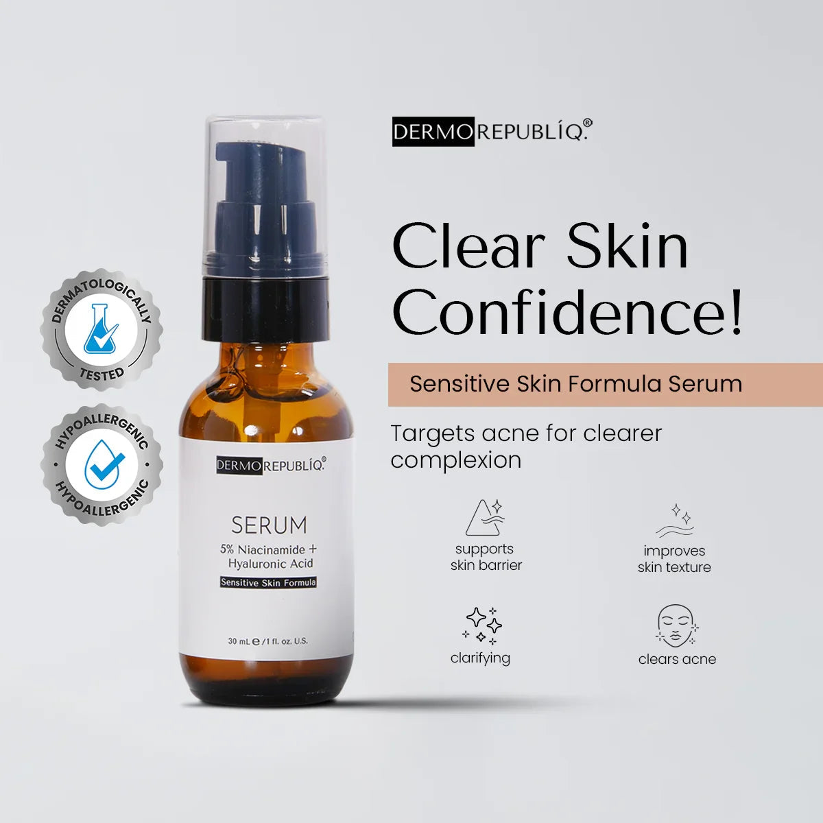 Dermorepubliq 5% Niacinamide + HA Sensitive Skin Formula Serum - 30ml