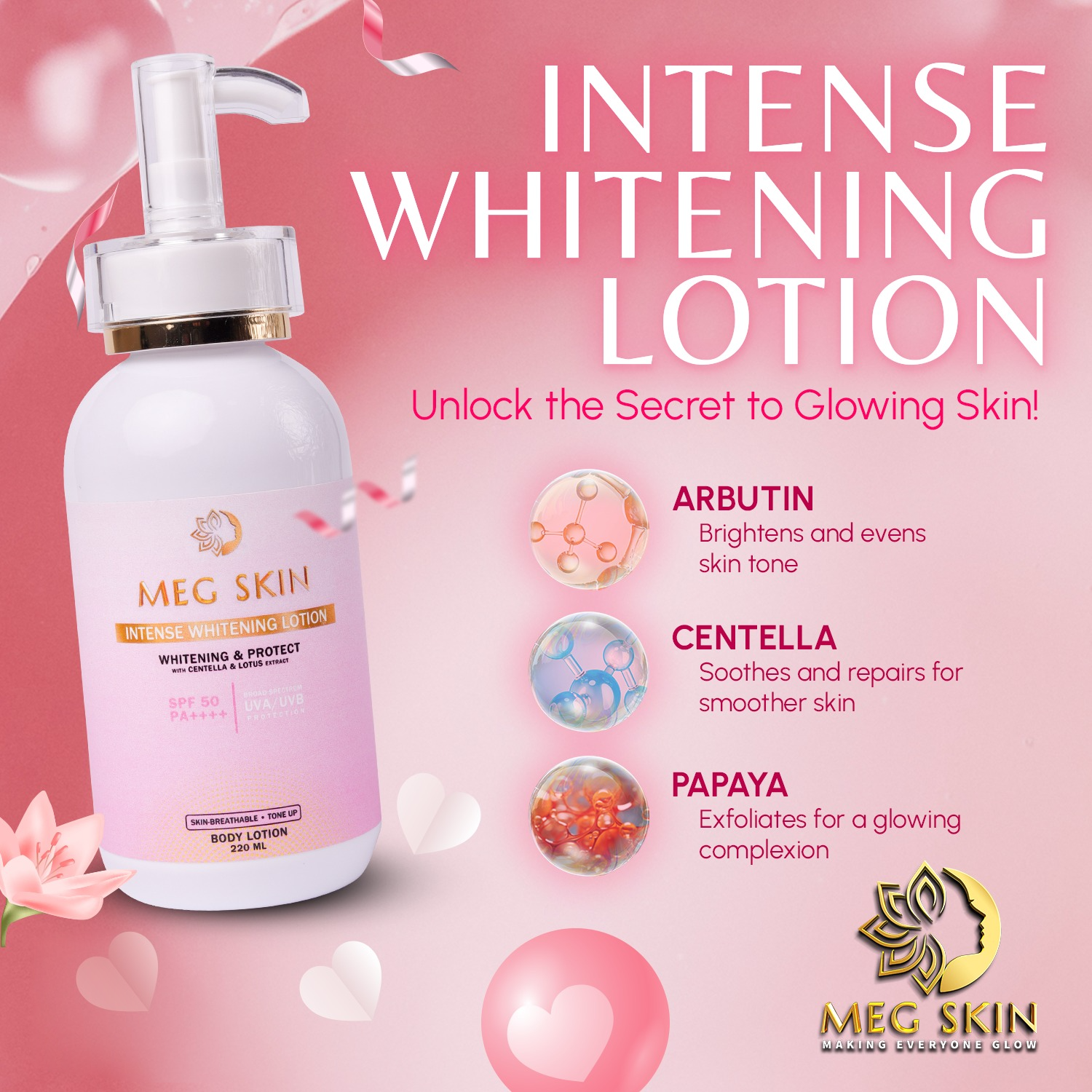 MEG SKIN Intense Brightening Lotion SPF50 - 220ml