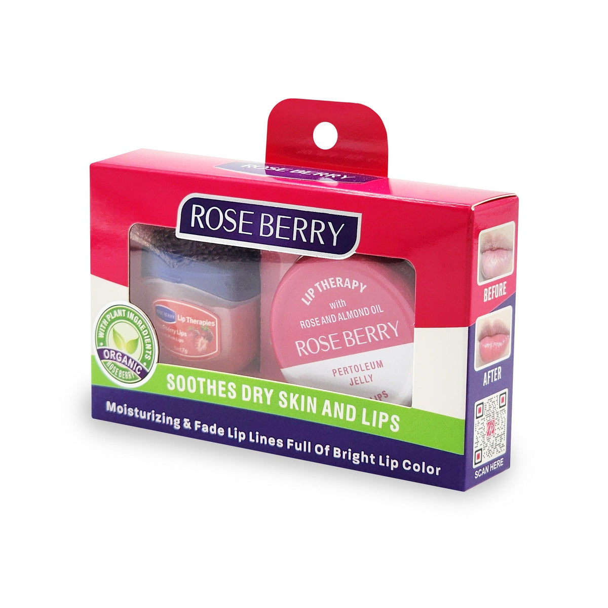 Rose Berry Hydrating Lip Balm 2Pcs Set - 7g & 20g