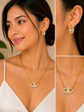 Women's Golden Duo Orbit Necklace & Earrings Jewelry Set - FJ243
