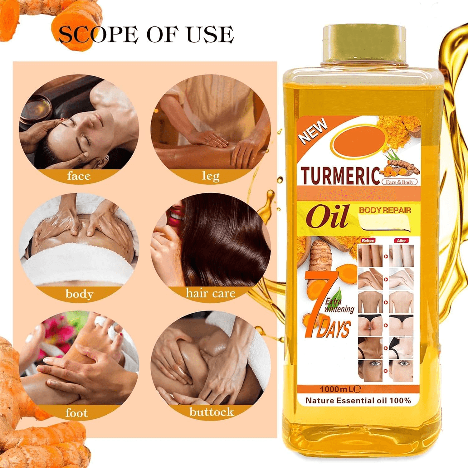 Gold Turmeric Super Whitening Body Repair Oil - 1000ml