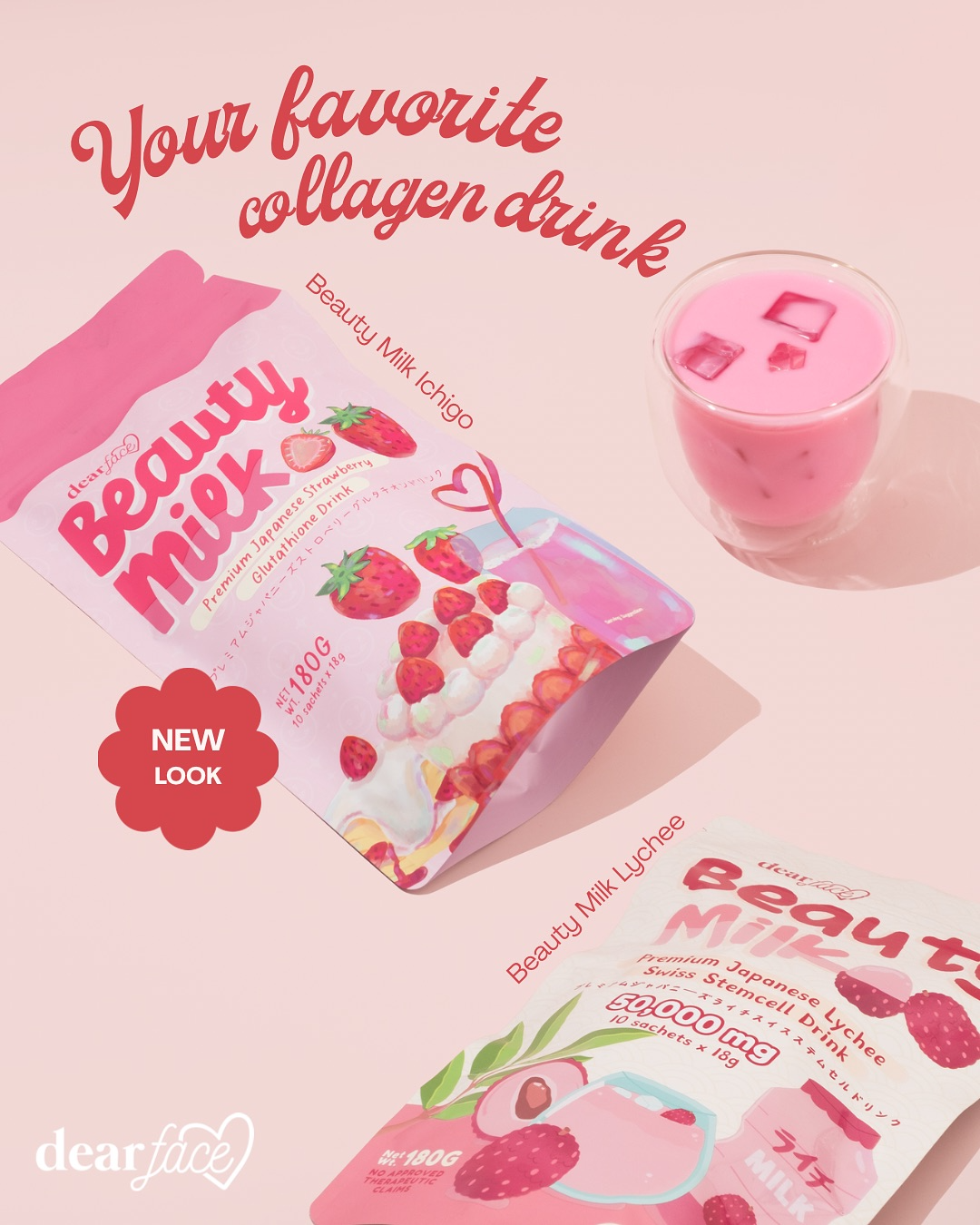 Dear Face Beauty Milk Premium Japanese Strawberry Drink - 180g