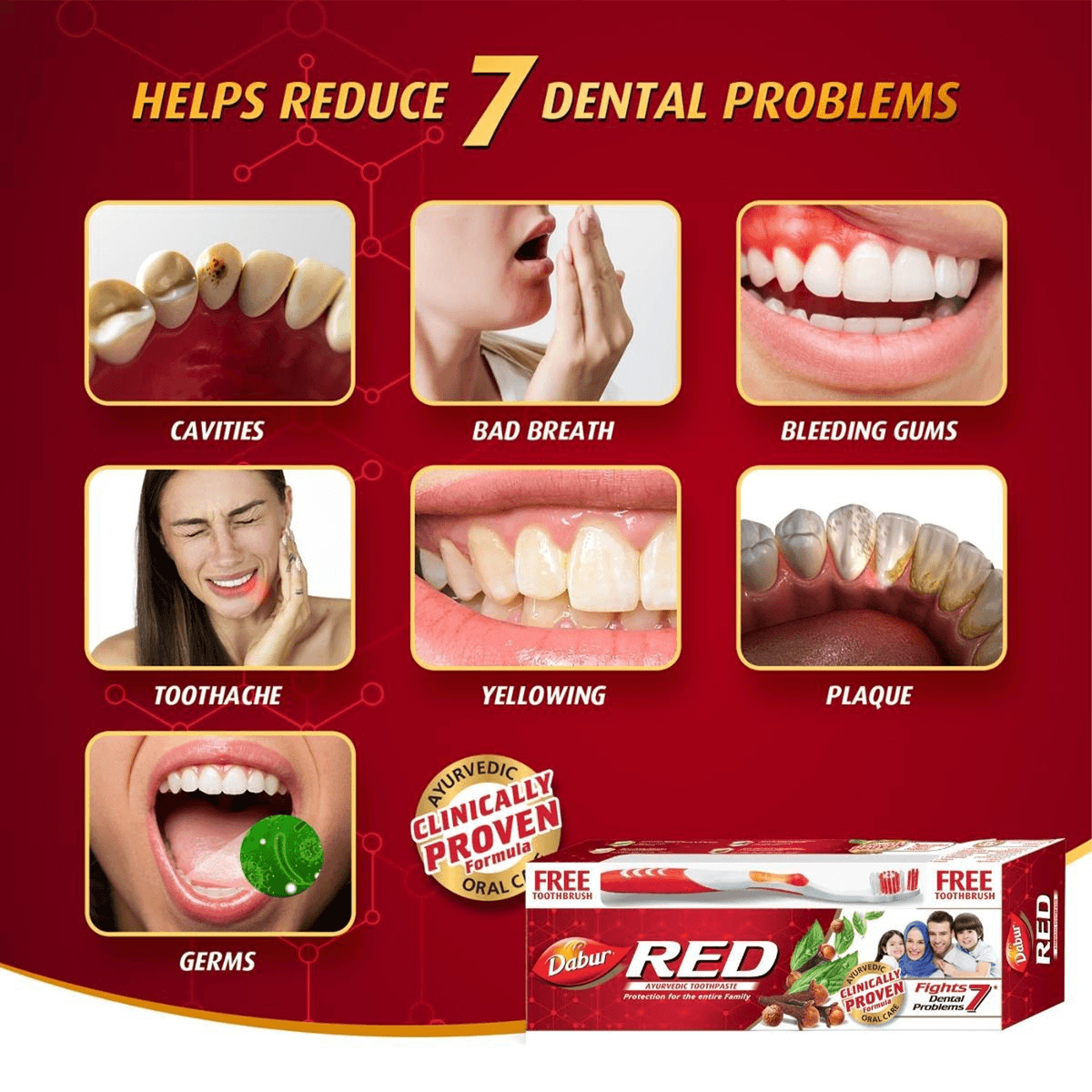 Dabur Red Ayurvedic Toothpaste With Tooth Brush Free - 200g