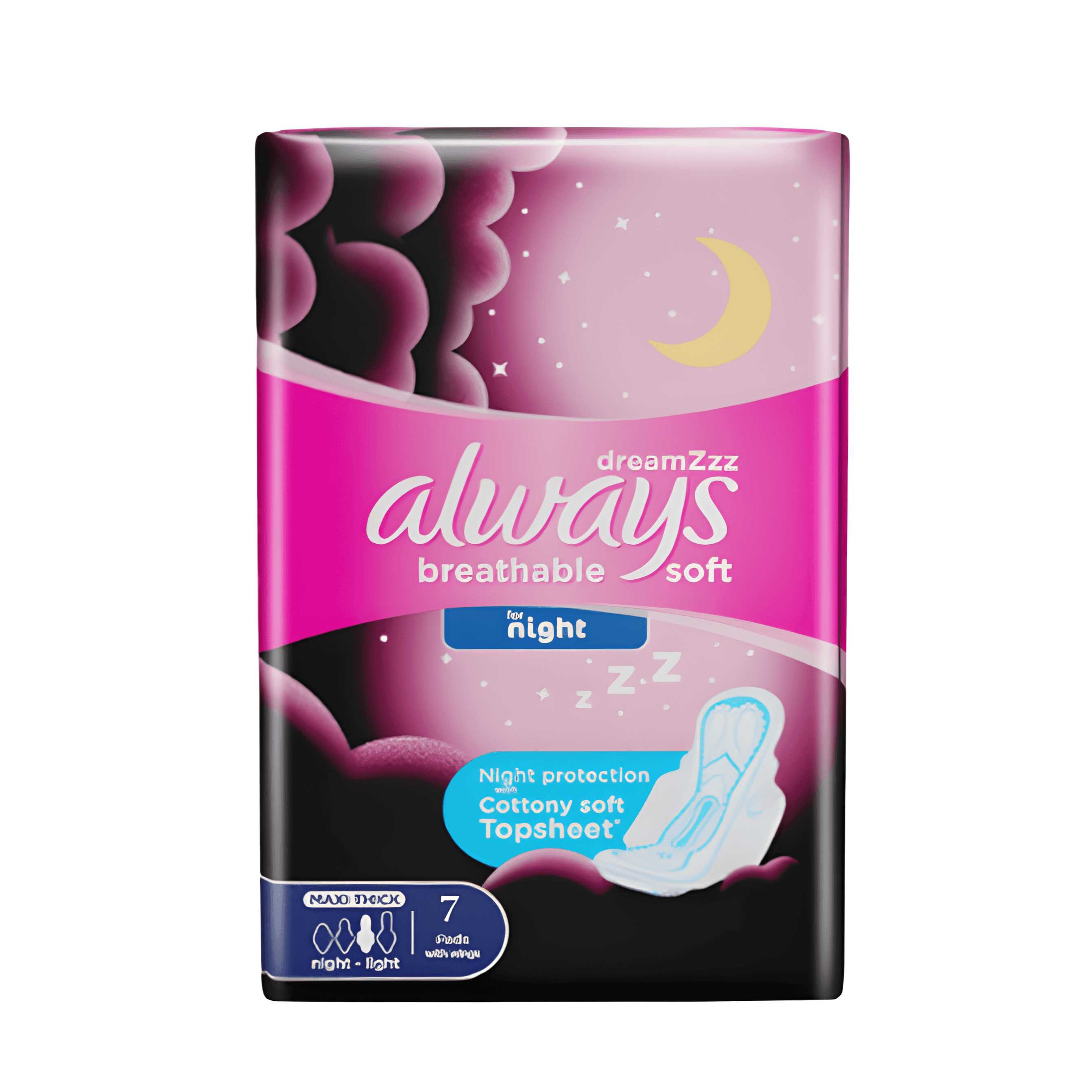 Always Breathable Soft Maxi Thick Night Sanitary Pads With Wings - 7 Pcs