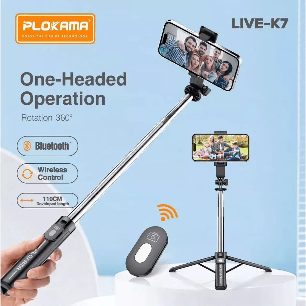Plokama Live Streaming Bracket Tripod & Wireless Selfie Stick - K7