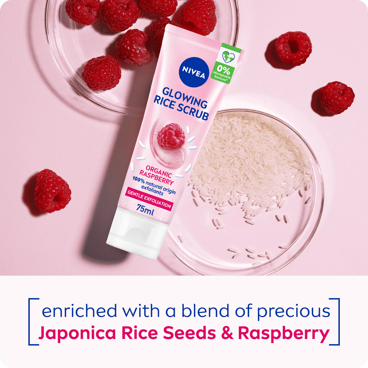 Nivea Glowing Face Rice Scrub Organic Raspberry - 75ml