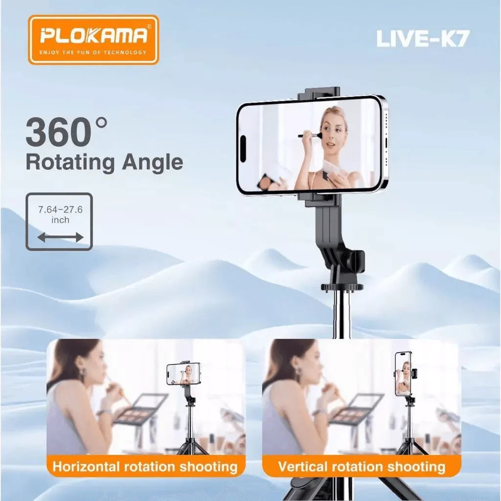 Plokama Live Streaming Bracket Tripod & Wireless Selfie Stick - K7