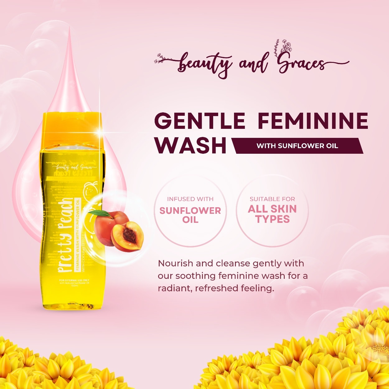 Beauty and Graces Pretty Peach Feminine Wash - 150ml
