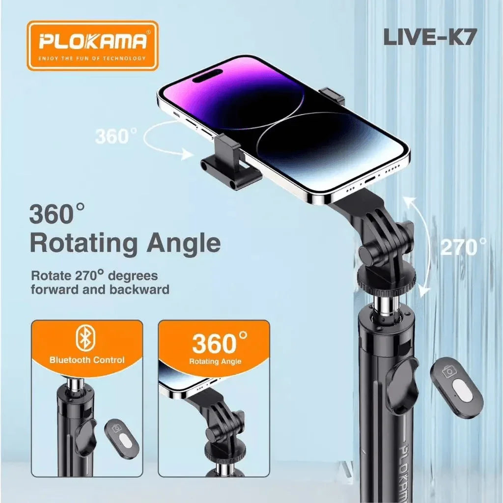 Plokama Live Streaming Bracket Tripod & Wireless Selfie Stick - K7