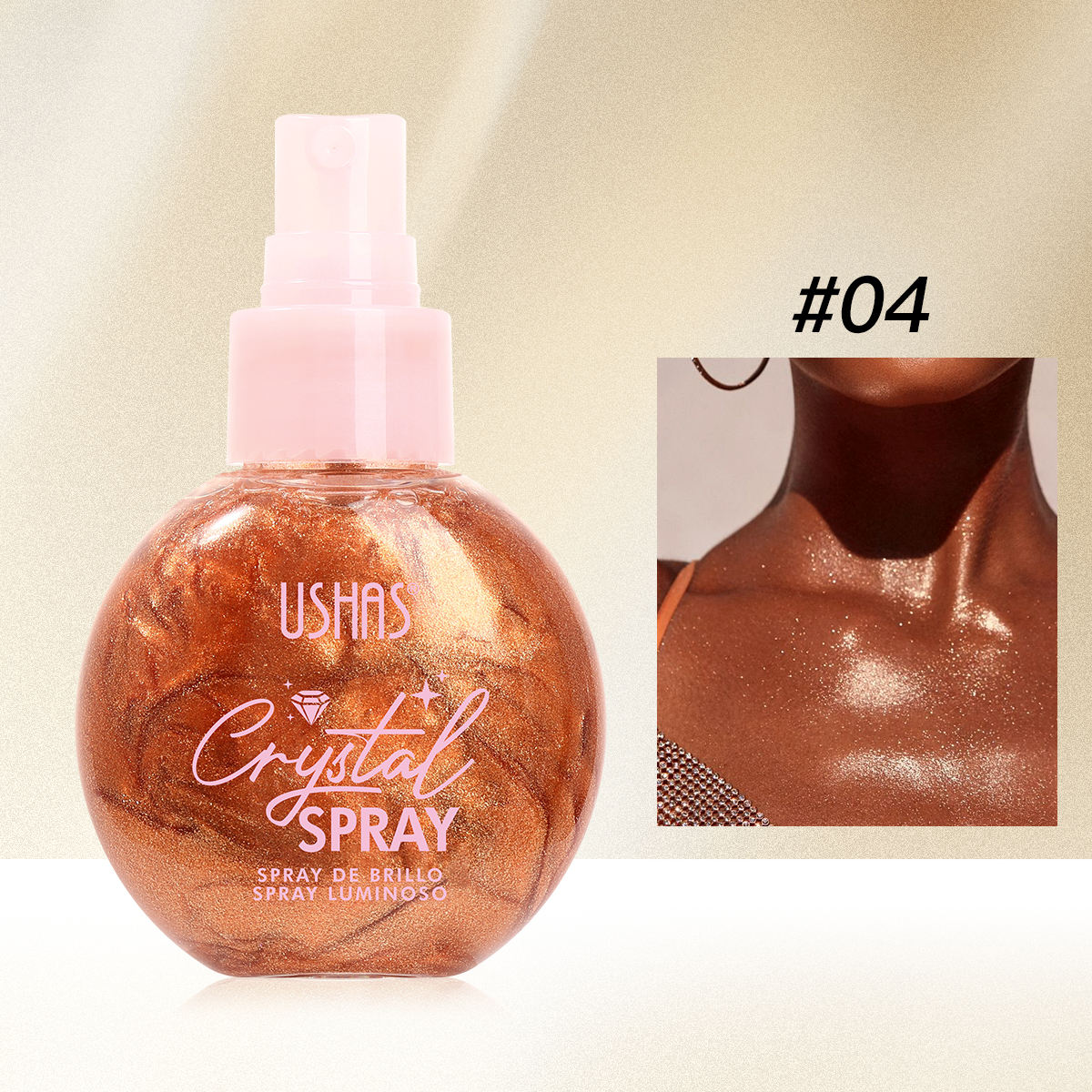 Ushas Face & Body Shimmer Highlighter Crystal Spray