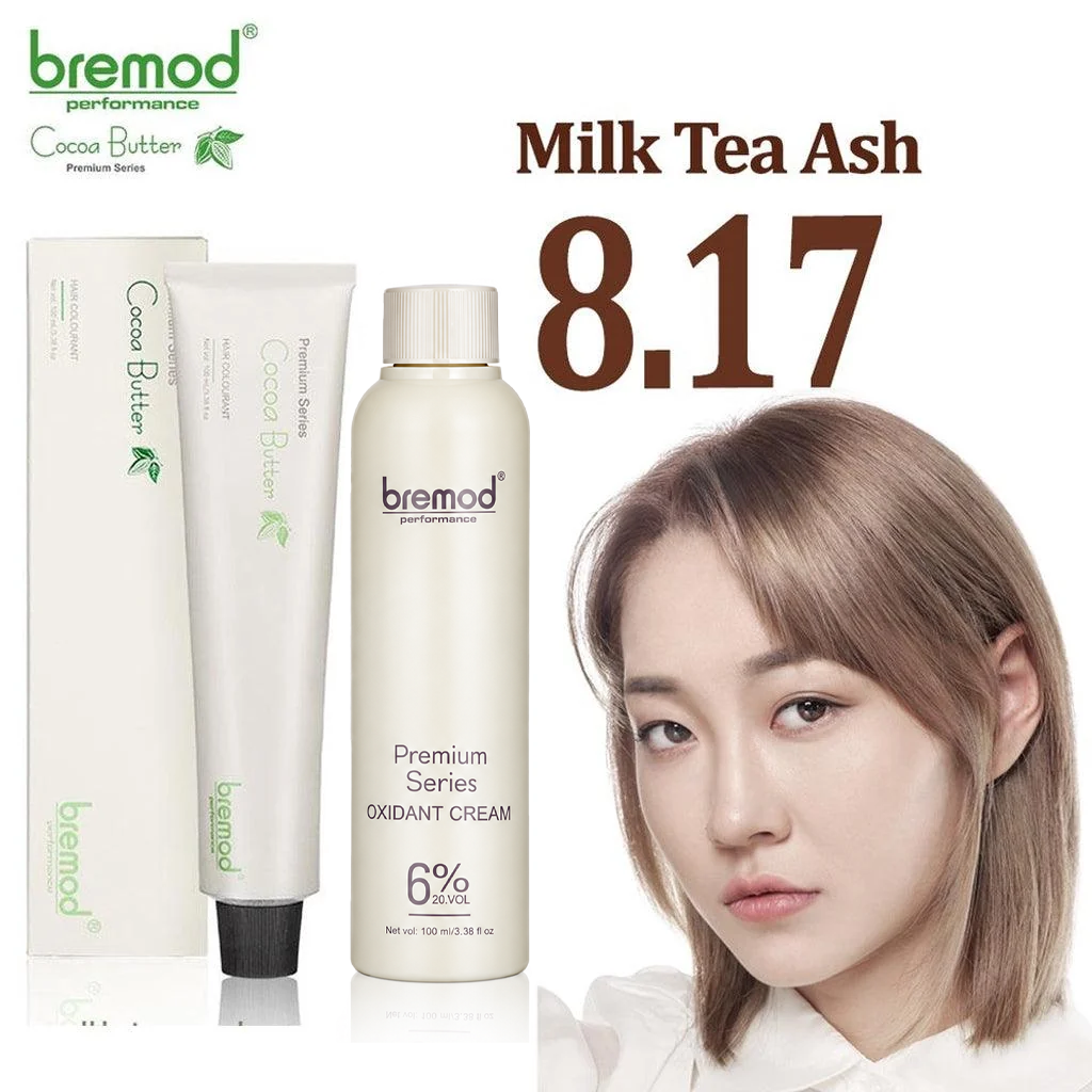 صبغة شعر Bremod Performance 8.17 Milk Tea Ash مع كريم مؤكسد 12% - 100 مل + 100 مل
