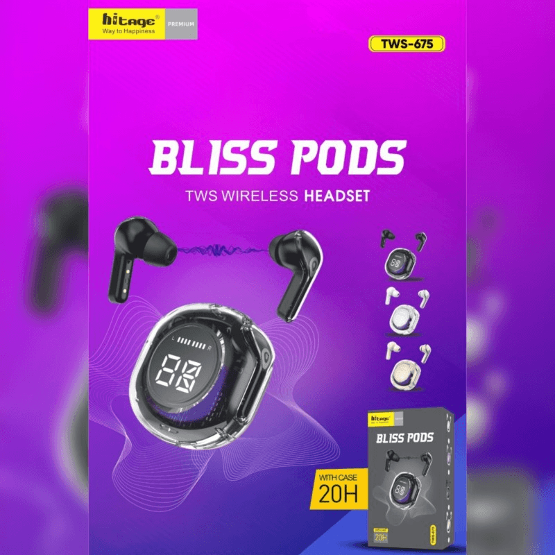 سماعات الأذن Hitage Bliss Pods ذات الشاشة الشفافة TWS-675