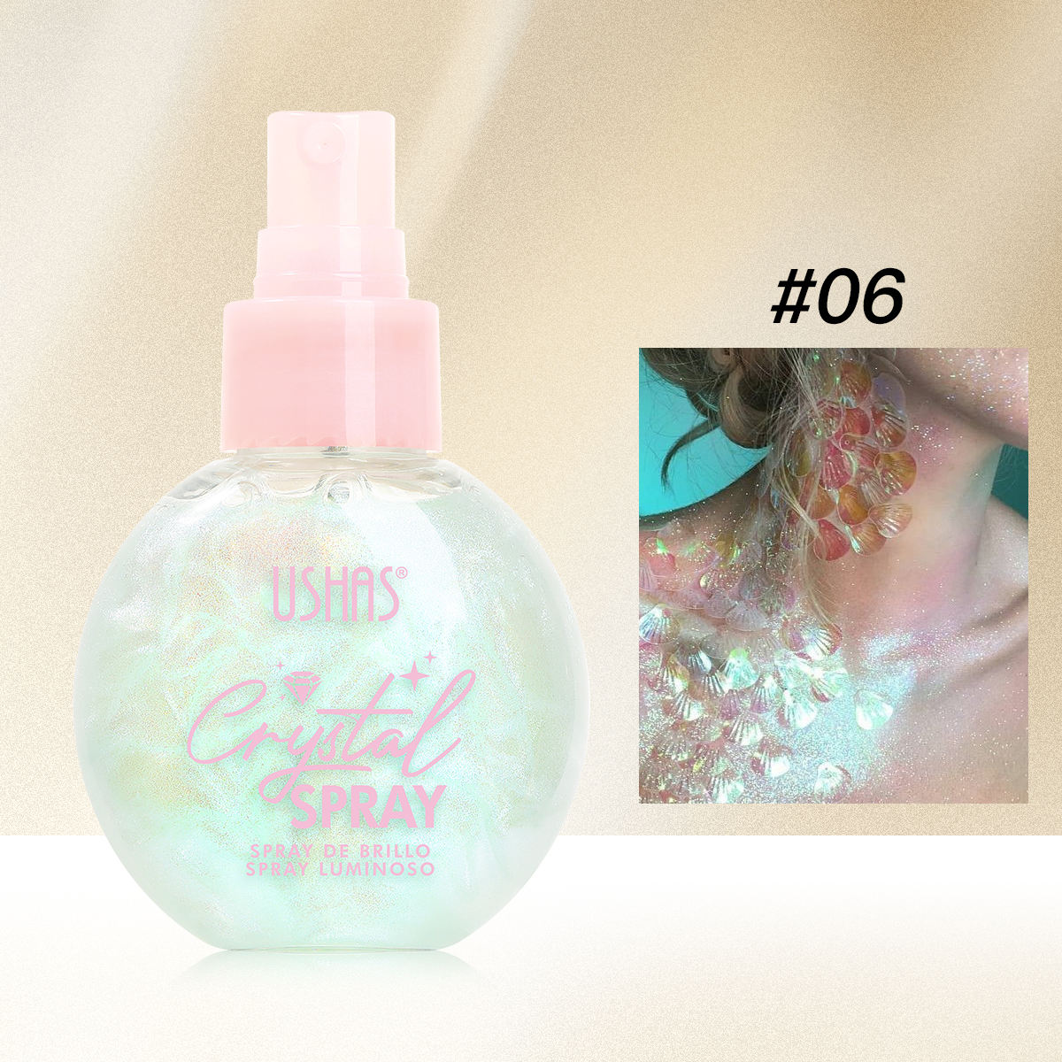 Ushas Face & Body Shimmer Highlighter Crystal Spray